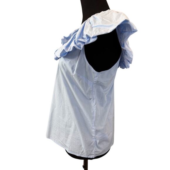 NEW ENGLISH FACTORY- Pastel Blue Ruffle Neckline Blouse Top Size S - Picture 8 of 11